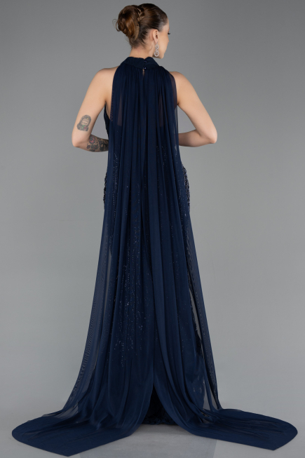Robe Queue de Poisson Longue Perlé Bleu Marine ABU5741