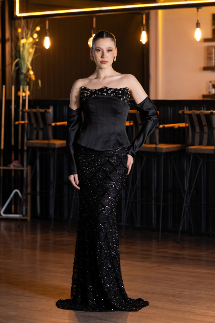 Robe de Soirée Longue Squameuse Noir ABU5732