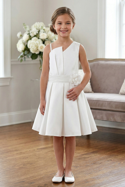 Robe de Soirée Enfants Courte Satin Blanc ABK2521