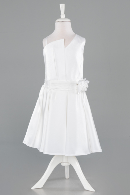 Robe de Soirée Enfants Courte Satin Blanc ABK2521