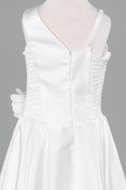 Robe de Soirée Enfants Courte Satin Blanc ABK2521