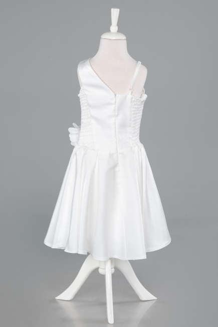 Robe de Soirée Enfants Courte Satin Blanc ABK2521