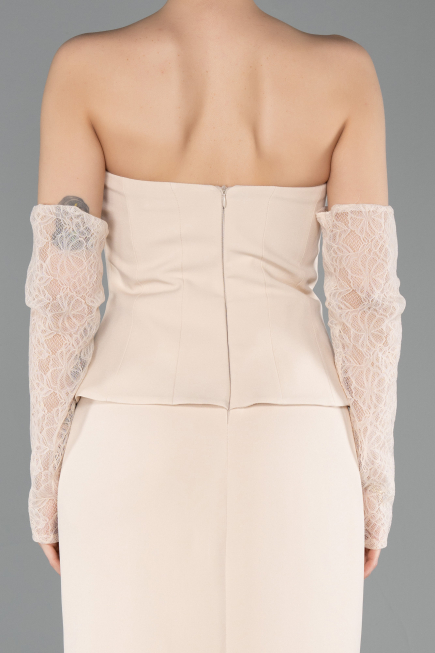 Robe de Cérémonie Midi Beige ABK2539