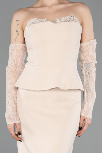 Robe de Cérémonie Midi Beige ABK2539