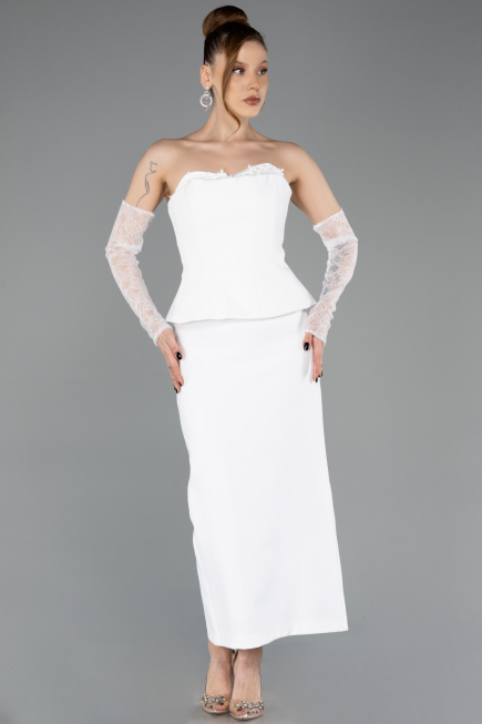 Robe de Cérémonie Midi Blanc ABK2539
