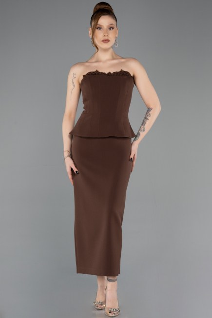 Robe de Cérémonie Midi Brun ABK2539