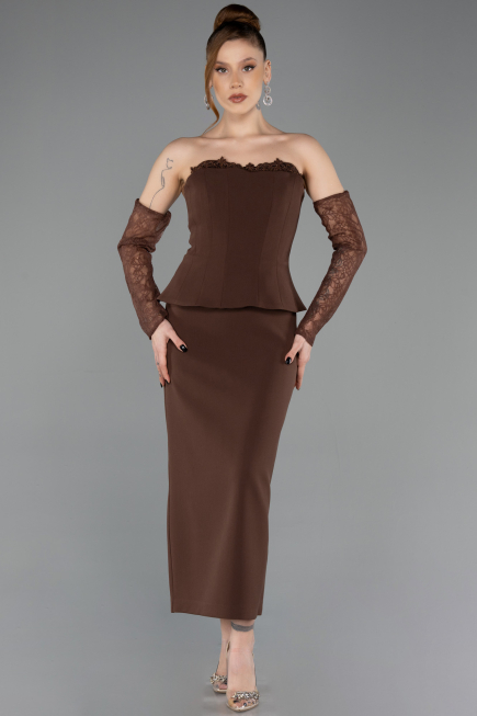 Robe de Cérémonie Midi Brun ABK2539