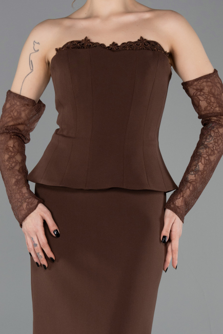 Robe de Cérémonie Midi Brun ABK2539