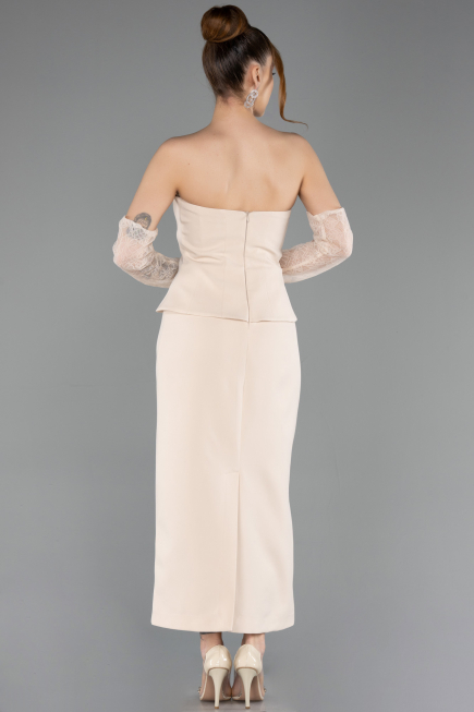 Robe de Cérémonie Midi Beige ABK2539