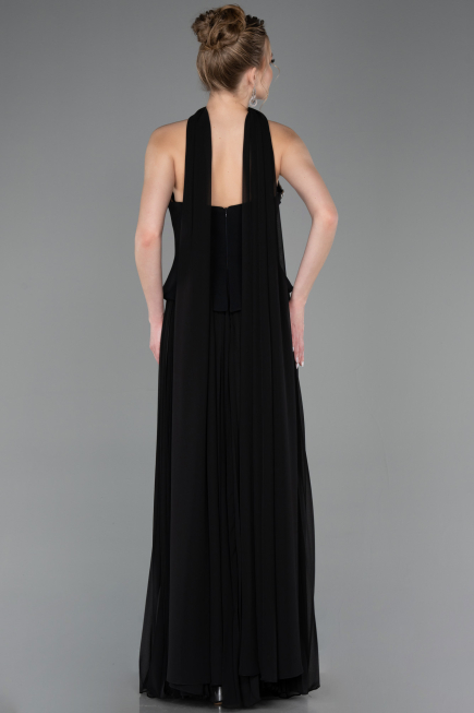 Robe de Soirée Longue Mousseline Noir ABU5757