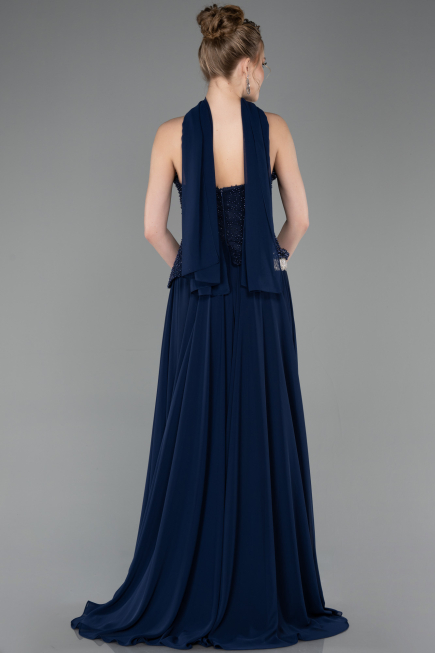 Robe de Soirée Longue Mousseline Bleu Marine ABU5759