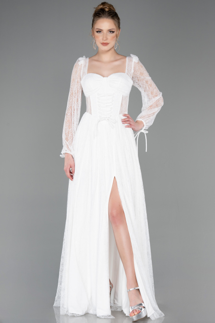 Robe de Soirée Longue Dantelle Blanc ABU5797