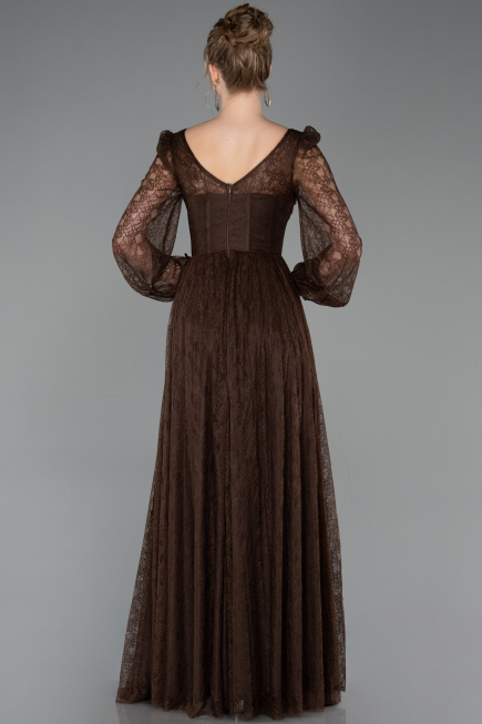 Robe de Soirée Longue Dantelle Brun ABU5797