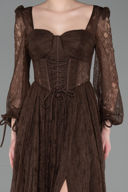 Robe de Soirée Longue Dantelle Brun ABU5797