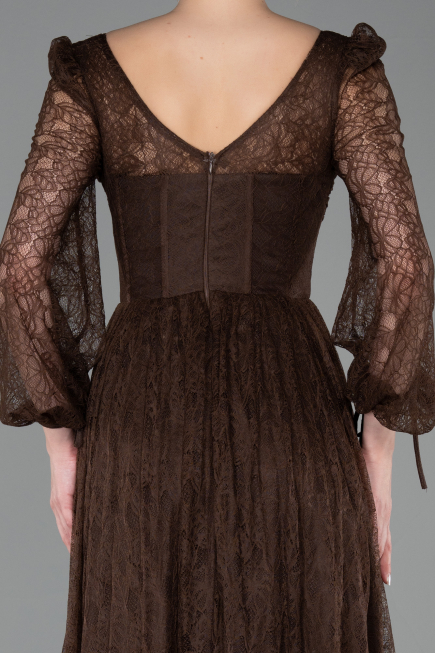 Robe de Soirée Longue Dantelle Brun ABU5797