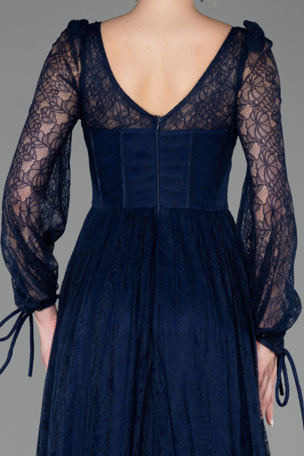 Robe de Soirée Longue Dantelle Bleu Marine ABU5797