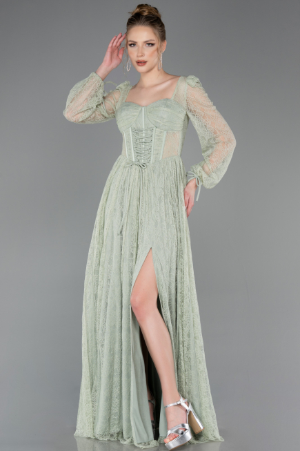 Robe de Soirée Longue Dantelle Menthe ABU5797