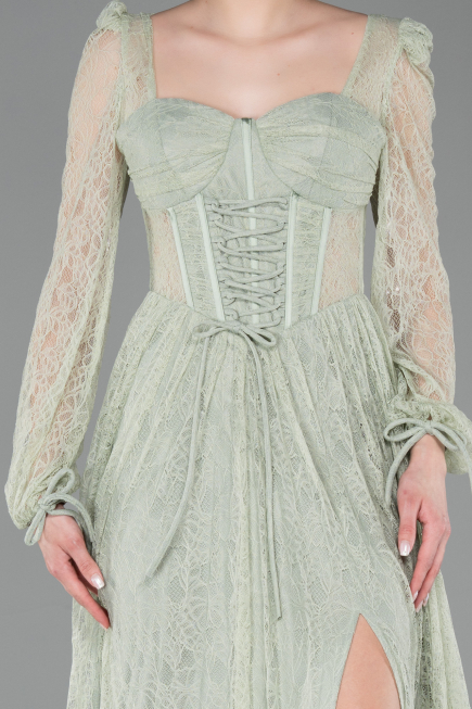 Robe de Soirée Longue Dantelle Menthe ABU5797