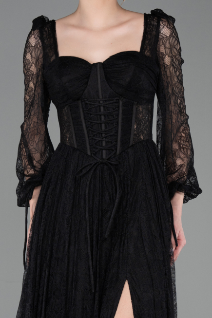 Robe de Soirée Longue Dantelle Noir ABU5797