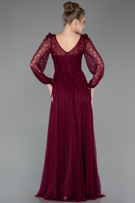 Robe de Soirée Longue Dantelle Couleur Cerise ABU5797