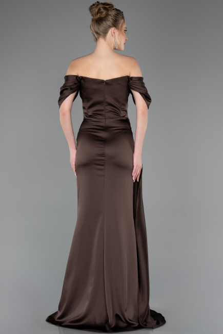 Robe Queue de Poisson Longue Satin Brun ABU5765