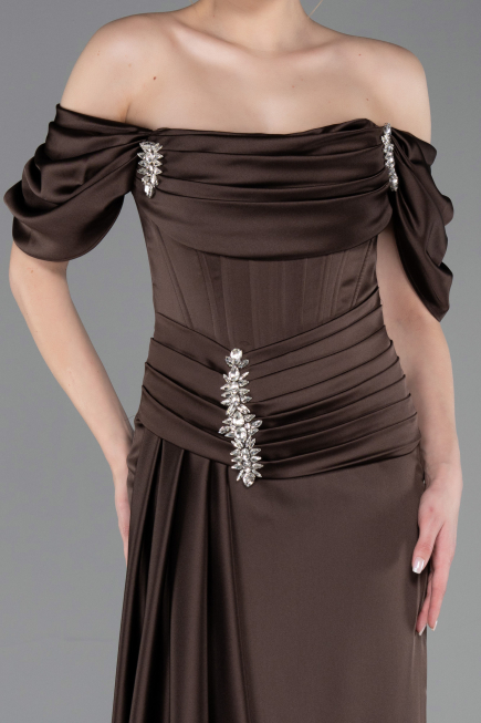 Robe Queue de Poisson Longue Satin Brun ABU5765