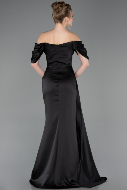 Robe Queue de Poisson Longue Satin Noir ABU5765