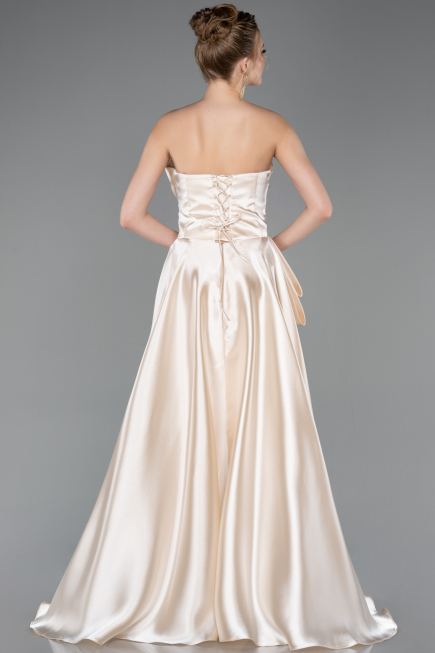Robe de Soirée Longue Satin Beige ABU5767