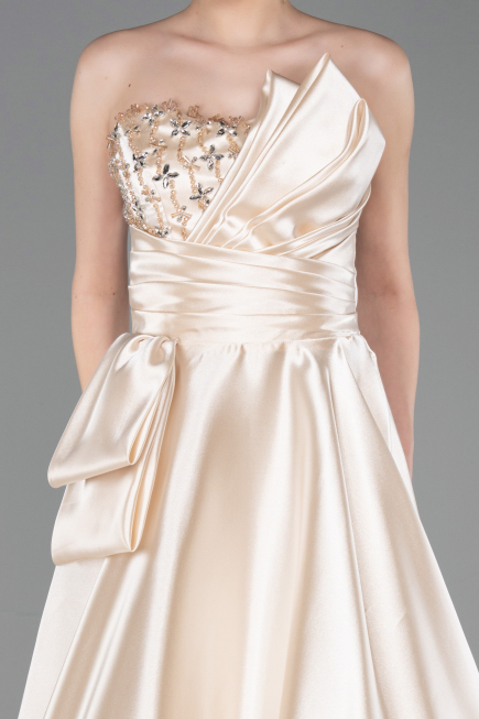 Robe de Soirée Longue Satin Beige ABU5767