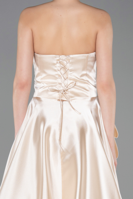 Robe de Soirée Longue Satin Beige ABU5767