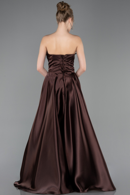 Robe de Soirée Longue Satin Brun ABU5767