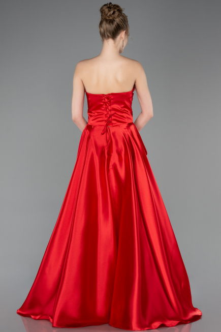 Robe de Soirée Longue Satin Rouge ABU5767