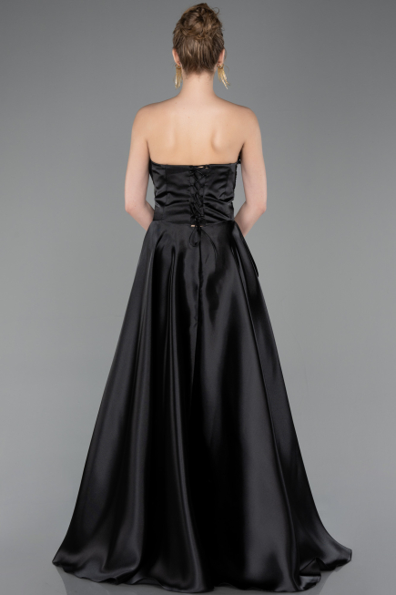Robe de Soirée Longue Satin Noir ABU5767
