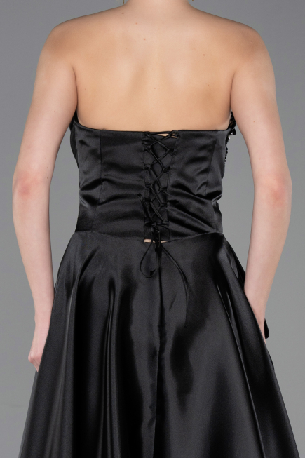Robe de Soirée Longue Satin Noir ABU5767