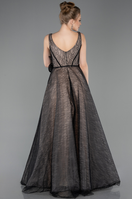 Robe de Soirée Longue Dantelle Noir ABU5778