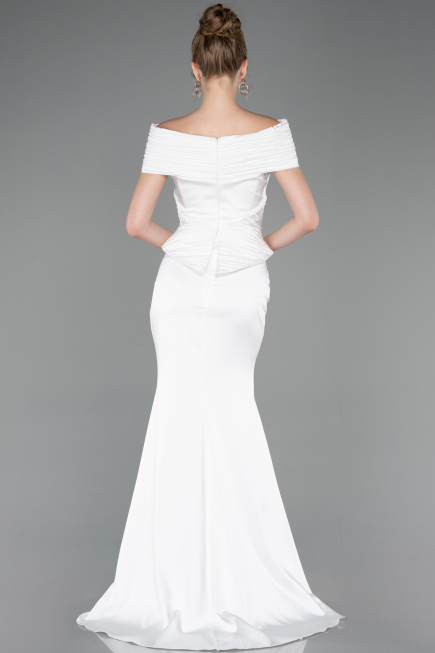 Robe de Soirée Longue Satin Blanc ABU5785