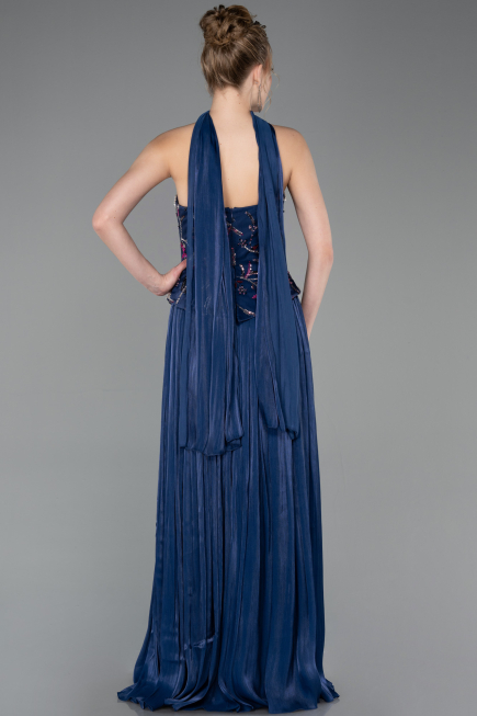 Robe de Soirée Longue Mousseline Bleu Marine ABU5786