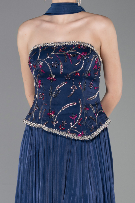 Robe de Soirée Longue Mousseline Bleu Marine ABU5786