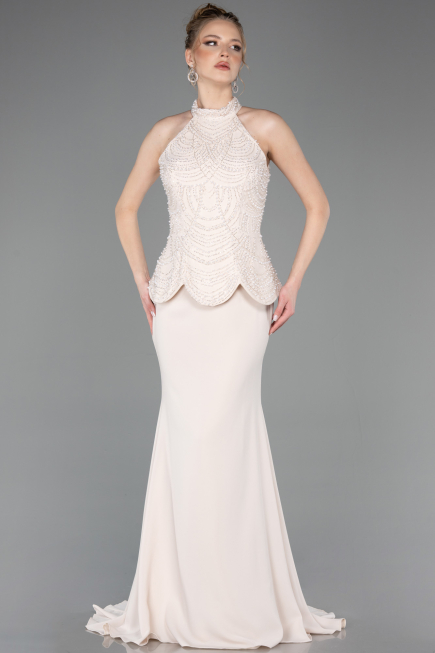 Robe de Soirée Longue Beige ABU5787