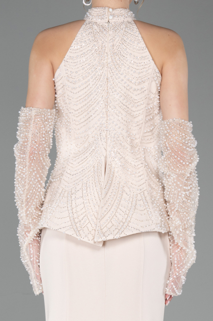 Robe de Soirée Longue Beige ABU5787