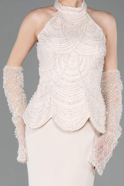 Robe de Soirée Longue Beige ABU5787