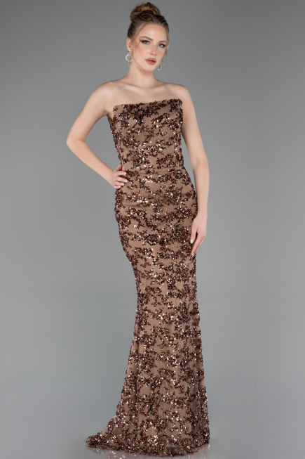 Robe de Soirée Longue Squameuse Cuivre ABU5790