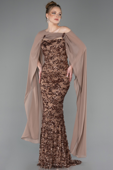 Robe de Soirée Longue Squameuse Cuivre ABU5790