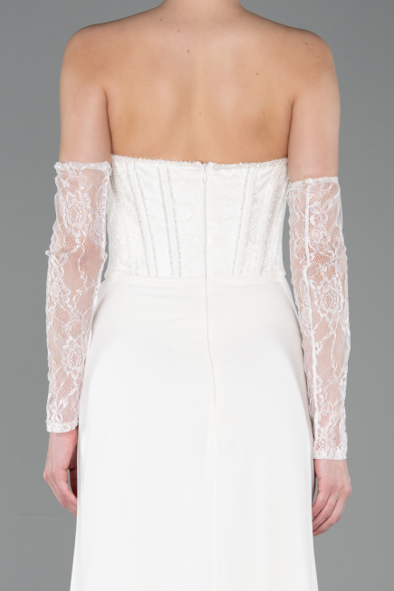 Robe de Soirée Longue Mousseline Blanc ABU5791