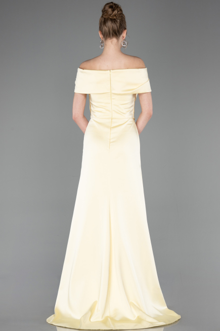 Robe de Soirée Longue Satin Jaune ABU5792
