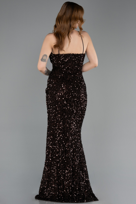 Robe De Soirée Squameuse Longue Brun ABU4842
