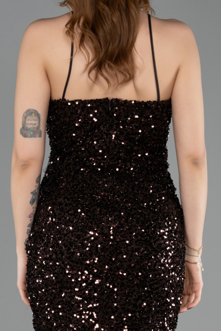 Robe De Soirée Squameuse Longue Brun ABU4842
