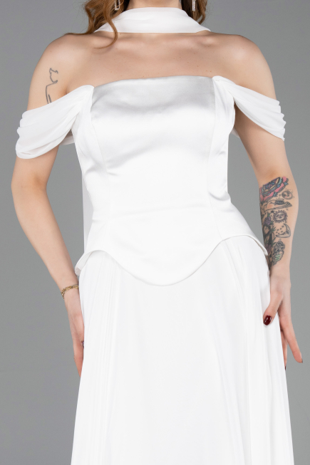 Robe De Soirée Mousseline Longue Blanc ABU5327