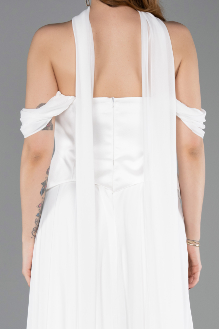 Robe De Soirée Mousseline Longue Blanc ABU5327