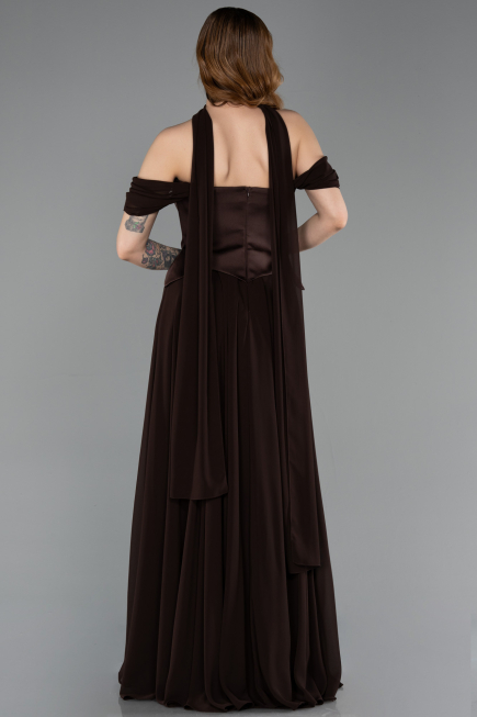 Robe De Soirée Mousseline Longue Brun ABU5327
